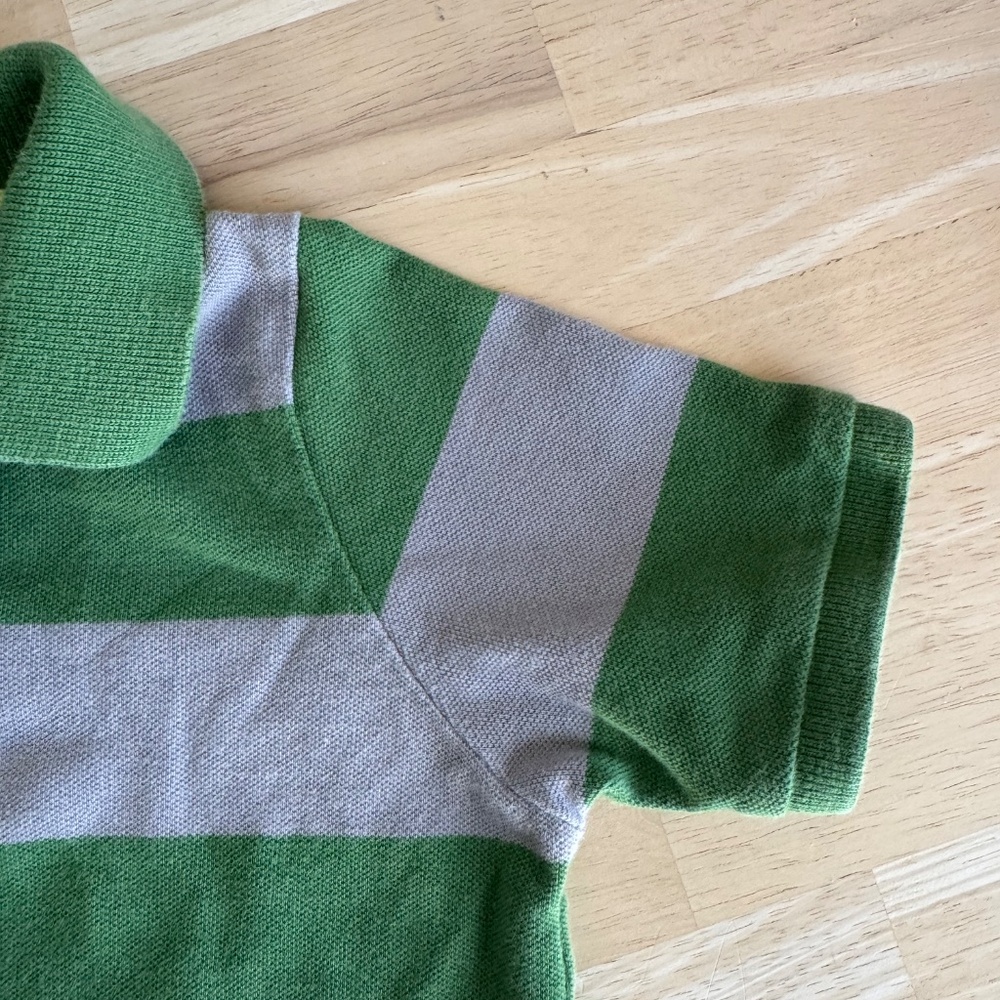 Mini Boden Piqué Polo Shirt, Gray/Green Stripe, 3T–4T - Picture 4 of 11